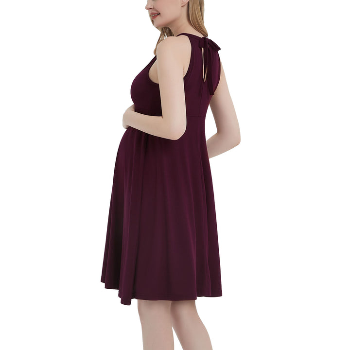 Sleeveless Halter Neck Maternity Dress in Knee Length