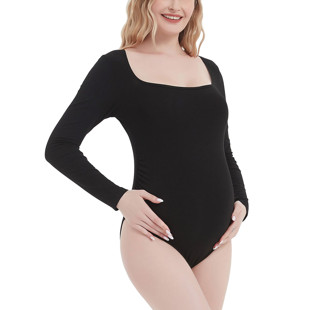 Square Neck Long Sleeve Maternity Bodysuit for Baby Shower