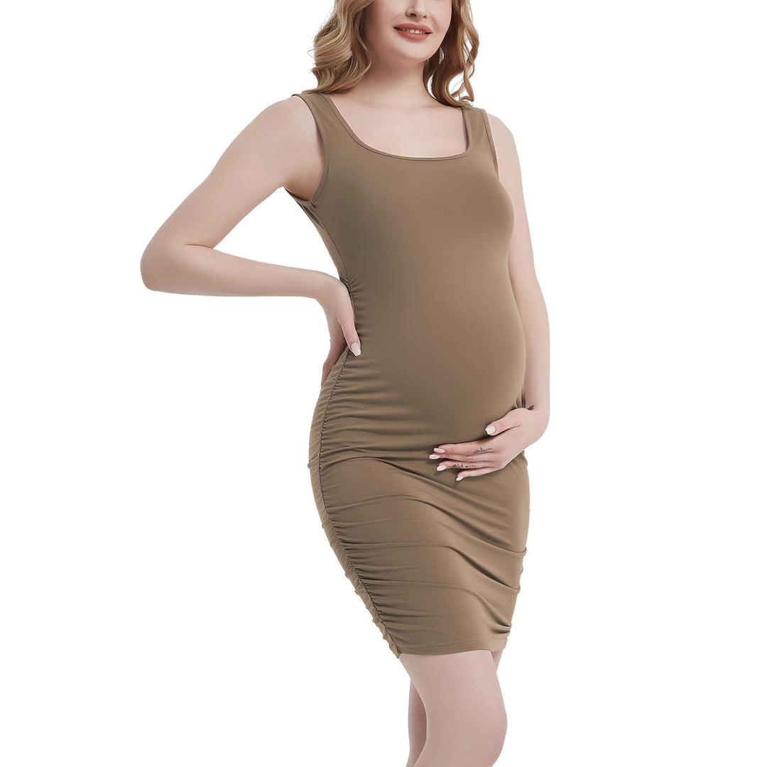 Square Neck Strappy Back Ruched Maternity Bodycon Dress