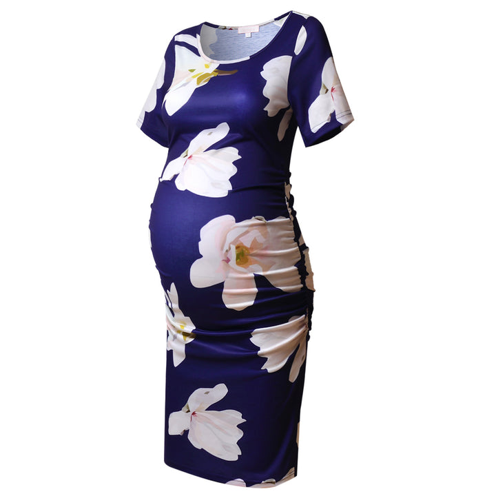 Printed Short Sleeve Ruched Sides Bodycon for Pregnancy