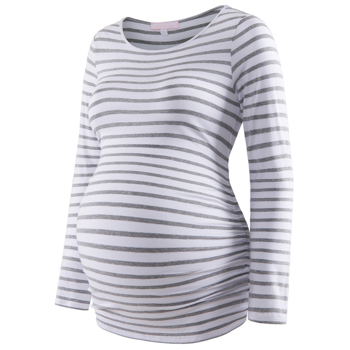 Yarn Dyed Striped Long Sleeve Ruch Sides Bodycon Basic Top