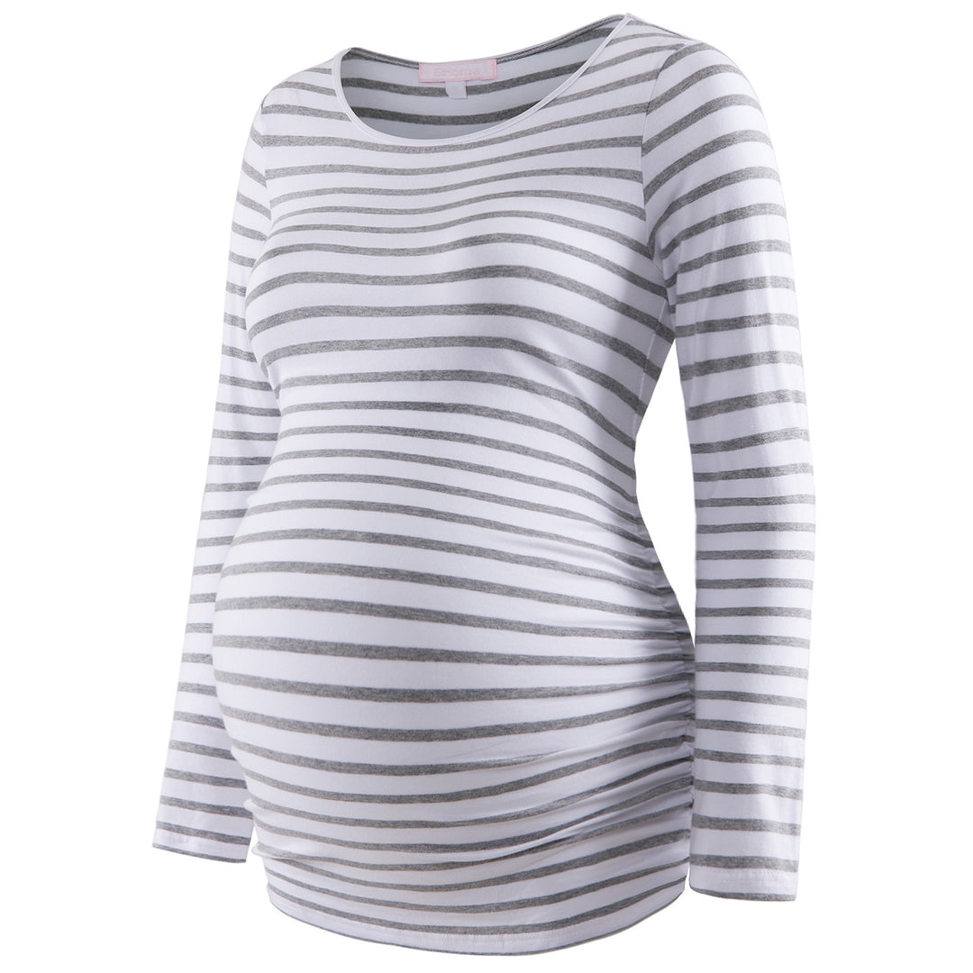 Yarn Dyed Striped Long Sleeve Ruch Sides Bodycon Basic Top