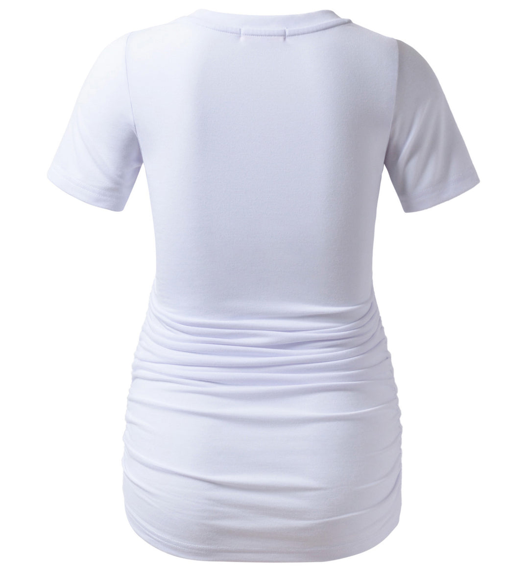 Unique Pattern Short Sleeve V Neck Pregnancy Top in Side Ruched Design
