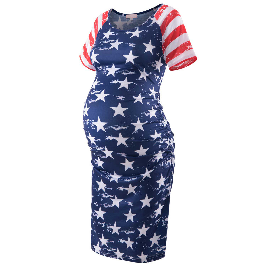 Printed Short Sleeve Ruched Sides Bodycon for Pregnancy