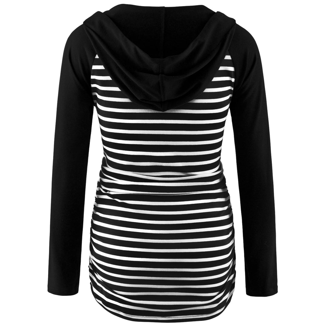 V Neck Long Sleeve Colorblock Maternity Hoodie Top