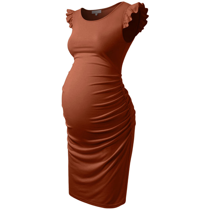 Bhome Maternity Bodycon Dress Ruffle Sleeve Dress