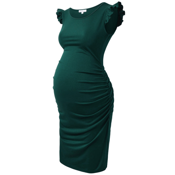 Bhome Maternity Bodycon Dress Ruffle Sleeve Dress