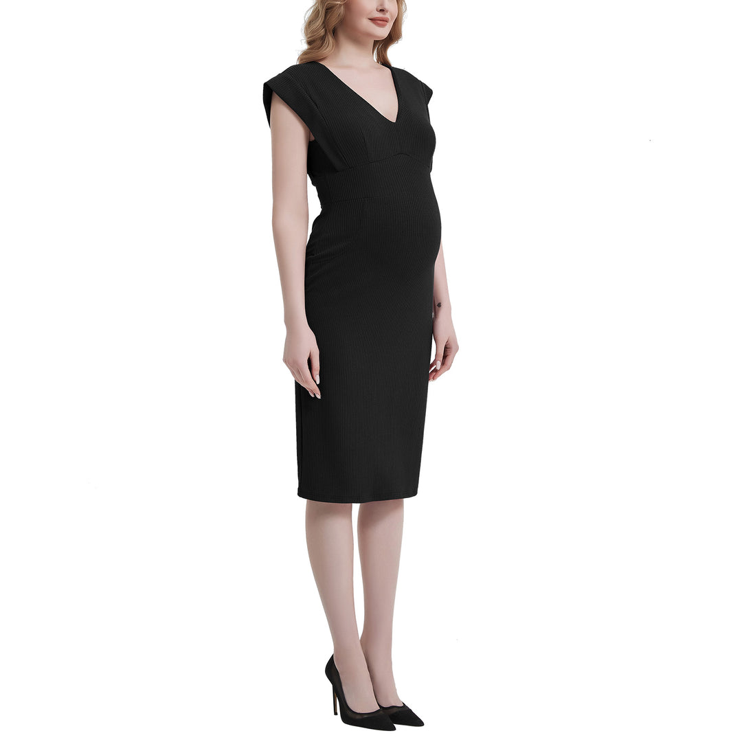 Bodycon V Neck Work Maternity Dress with Rear Split