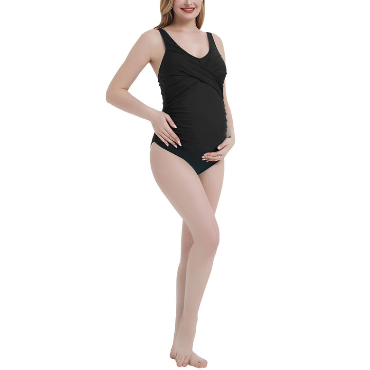 Round Neck Front Cross Maternity One Piece Swimsuit