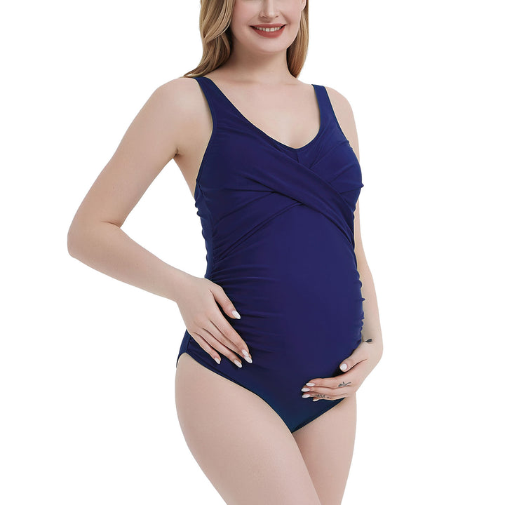 Round Neck Front Cross Maternity One Piece Swimsuit