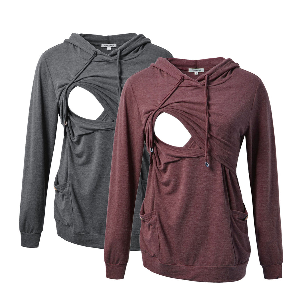 Breastfeeding Long Sleeve Button Decoration Hoodies in 2pcs