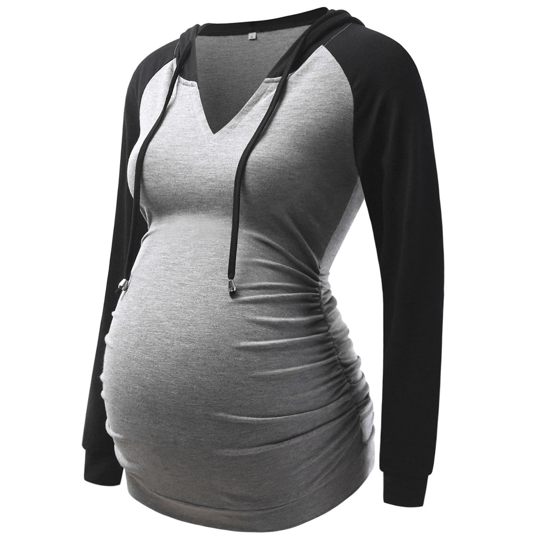 Drawstring Vneck Long Sleeve Maternity Top with Side Ruched