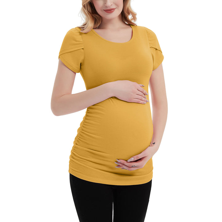 Simple Color Petal Maternity Sleeve Tee with Ruched Side