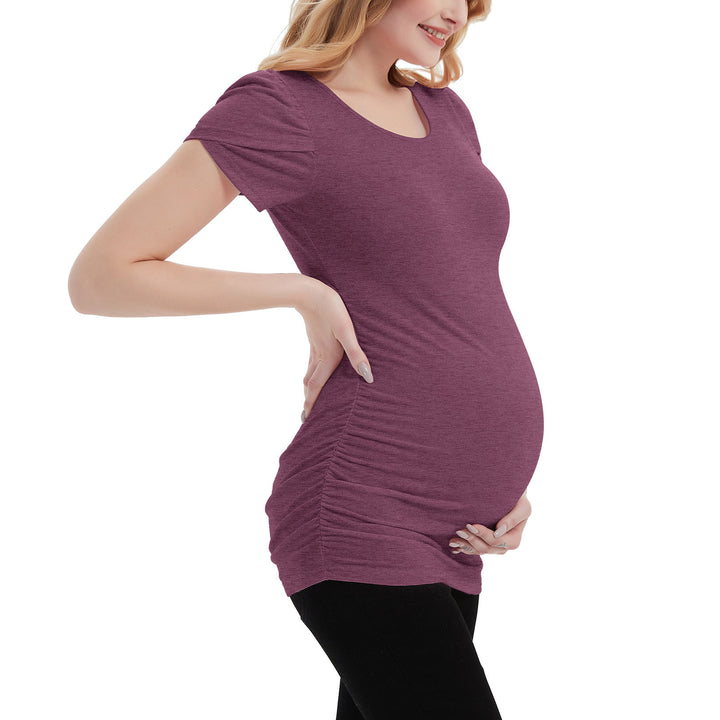 Simple Color Petal Maternity Sleeve Tee with Ruched Side