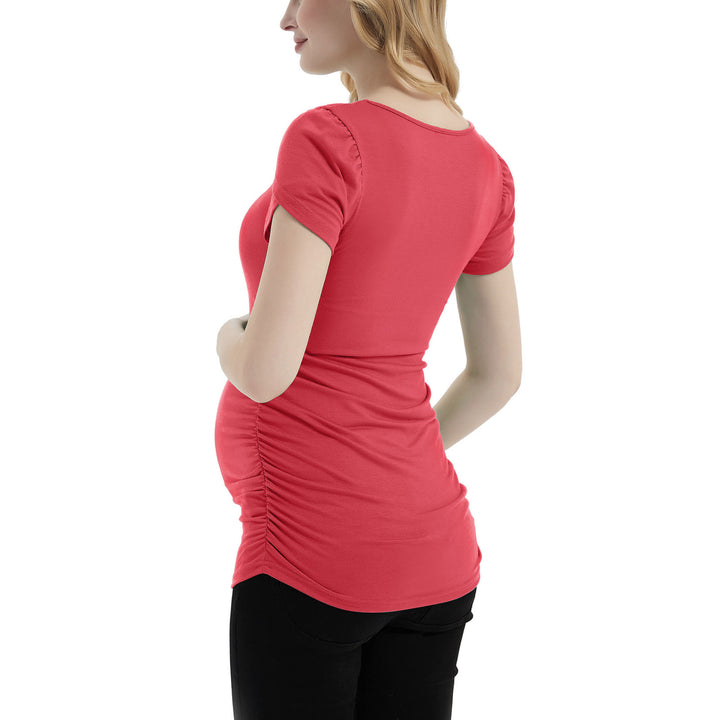 Plain Color Basic Maternity Tee with Side Ruched