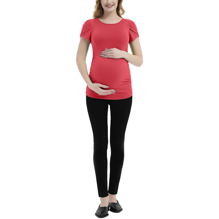Plain Color Basic Maternity Tee with Side Ruched