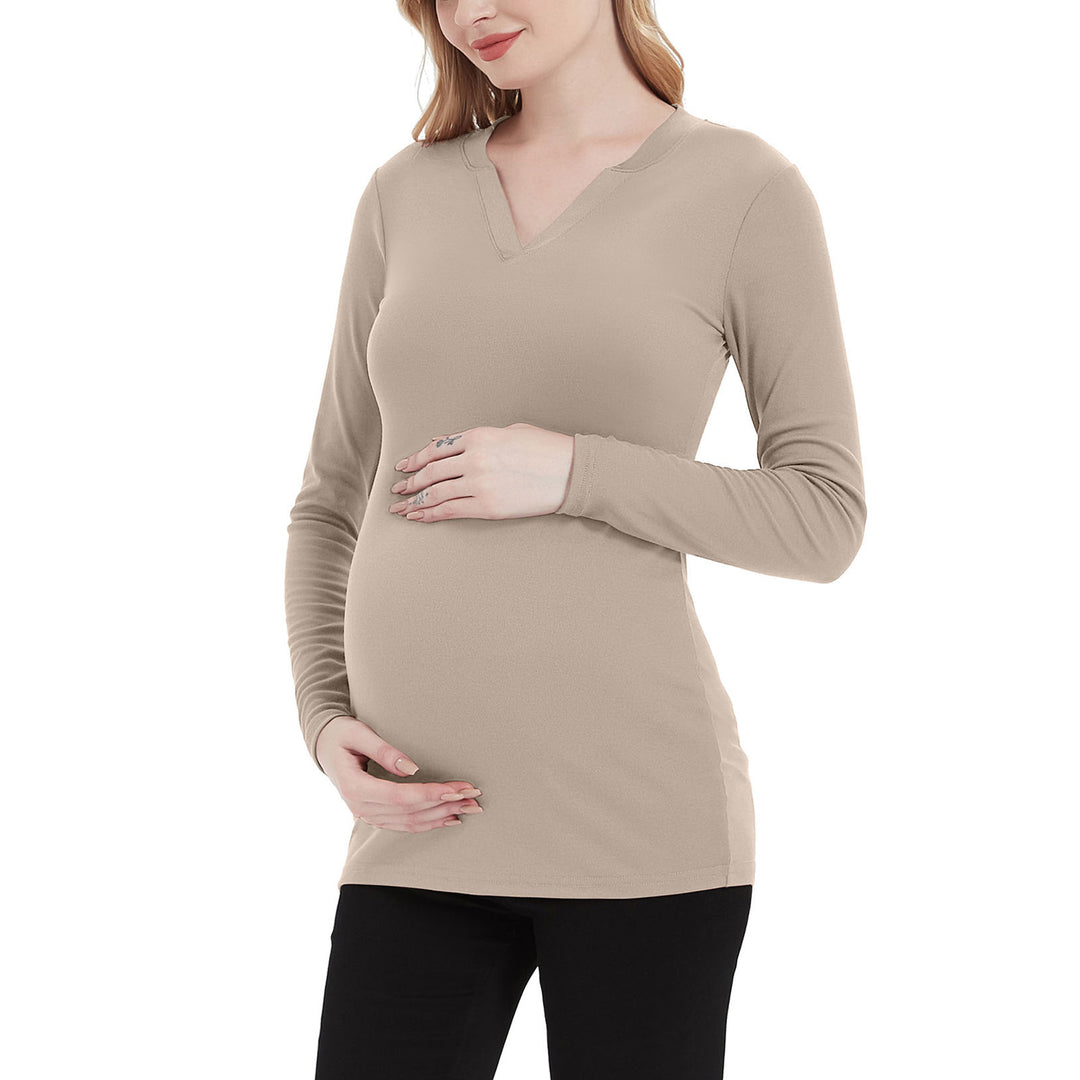 Long Sleeve V Neck Split Collar Casual Maternity Top