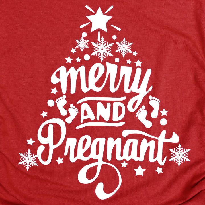 Christmas Short Sleeve Round Neck Maternity Shirts in Sides Ruffles