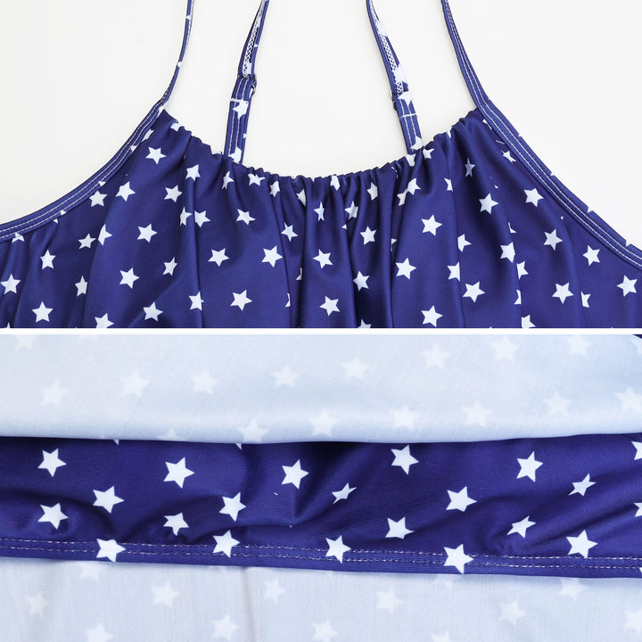 USA Flag Printed Ruffled Two Pieces Maternity Swimwear