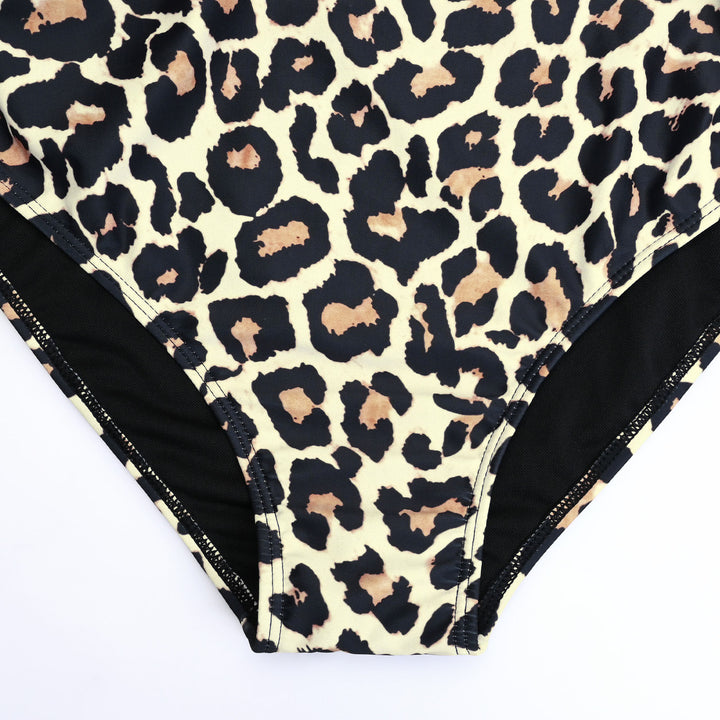 Leopard Pattern Sporty Maternity Swimsuit with Tank Top & High Waist Bottom