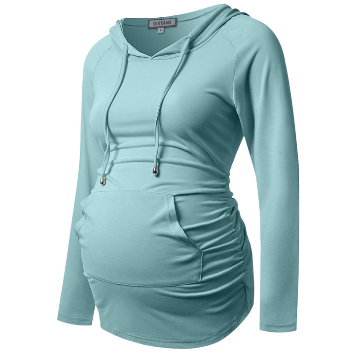 Plain Color Maternity Top with Pockets in Long Sleeves