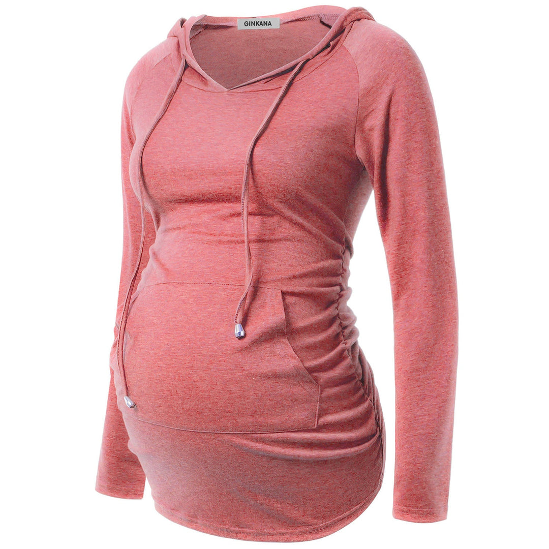 Plain Color Maternity Top with Pockets in Long Sleeves