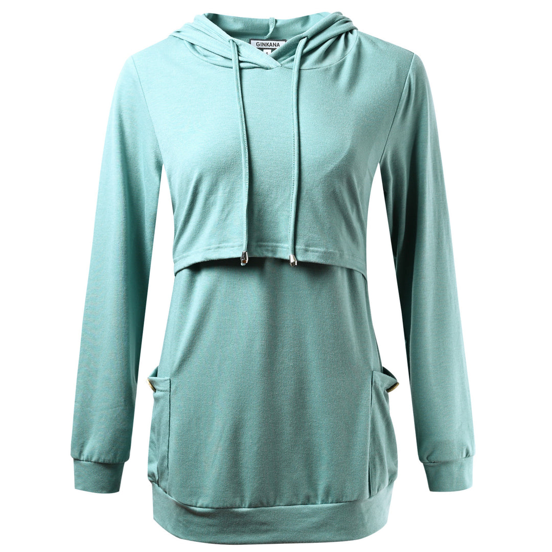 Nursing Long Sleeve Button Decoration Top with Pockets