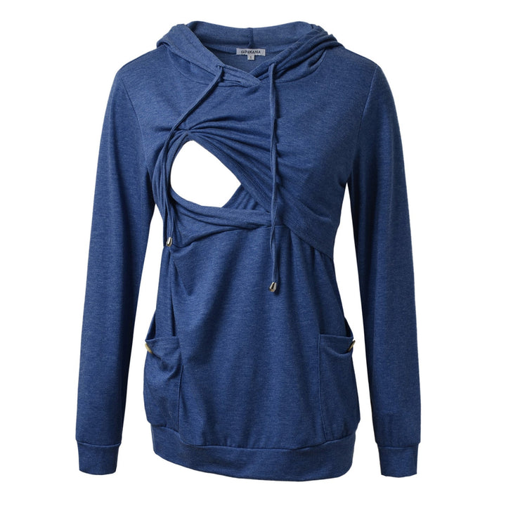 Breastfeeding Long Sleeve Button Decoration Hoodies in 2pcs