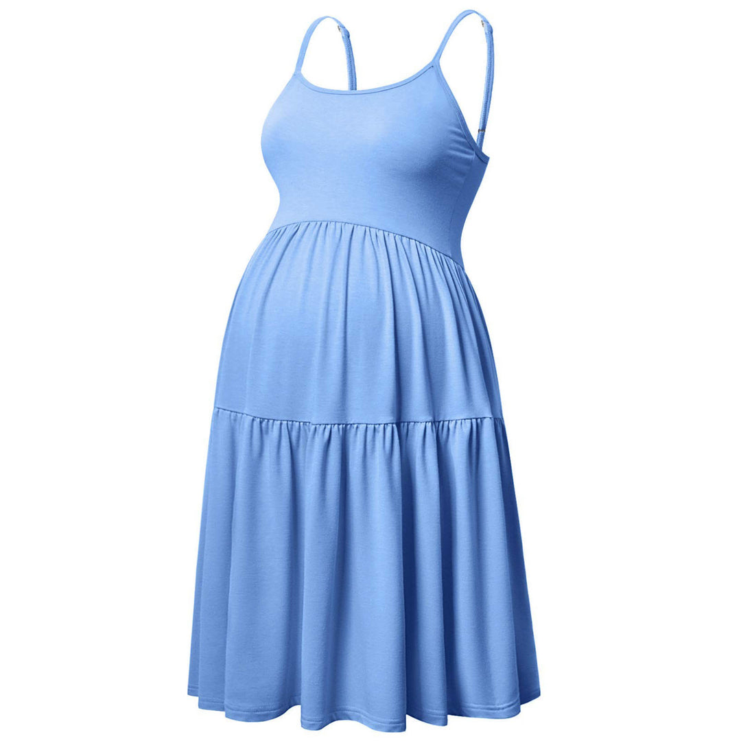 Sleeveless Plain Maternity Dress with Adjustable Straps