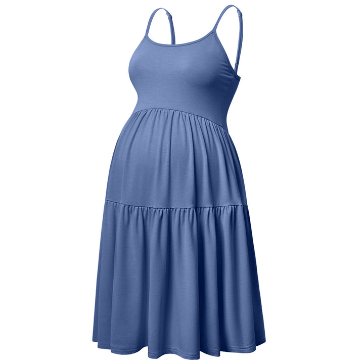 Straps Sleeveless Long Maternity Dress in Plain Color