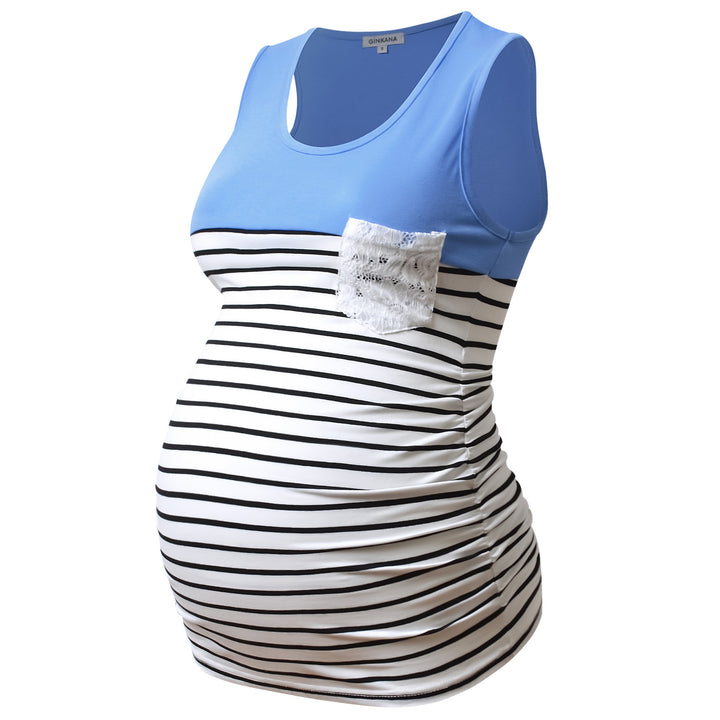 Multicolor Sleeveless Maternity Tank Top with Crochet Pocket