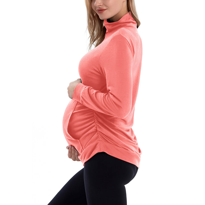 Maternity Women's Long Sleeve Shirt Half Zipper Pullover with Pockets