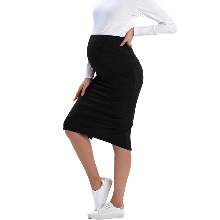 High Waist Stretchy Ribbed Skirt for Pregnant Woman