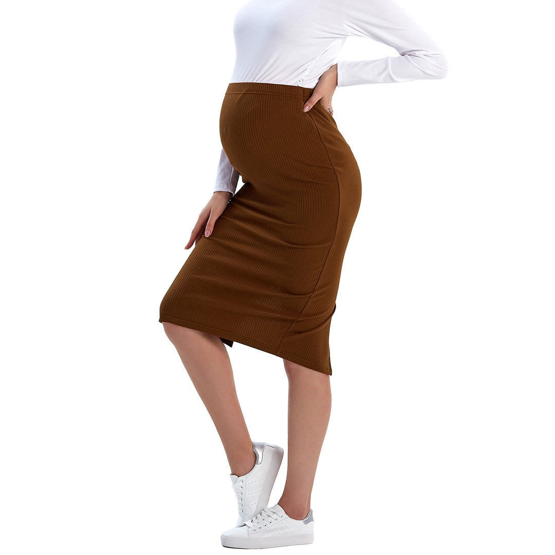 High Waist Stretchy Ribbed Skirt for Pregnant Woman