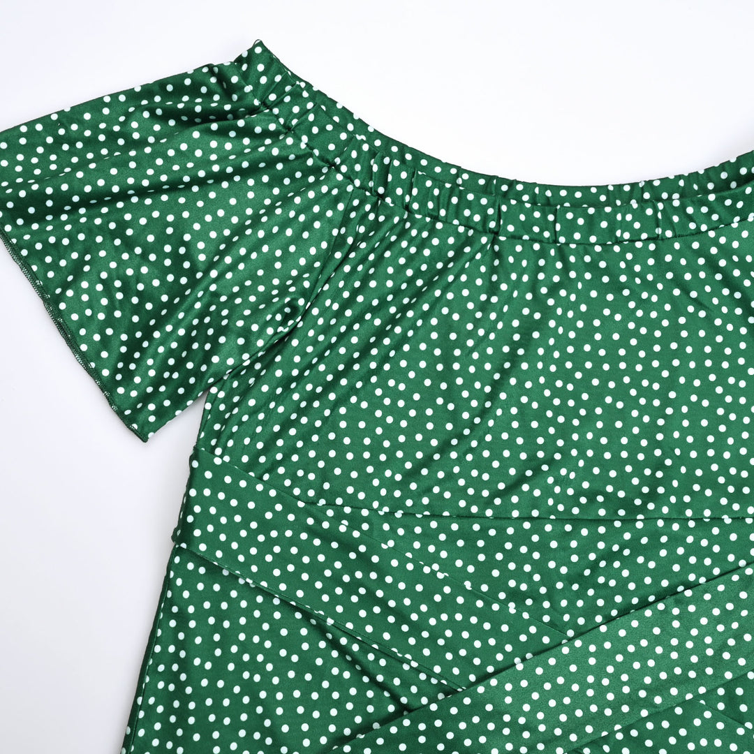 Polka Dots Maxi Maternity Dress in Off Shoulder & Tie Front Bowtie Design