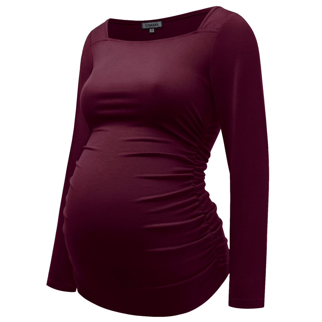Long Sleeve Square Neck Tee Top for Pregnant Women