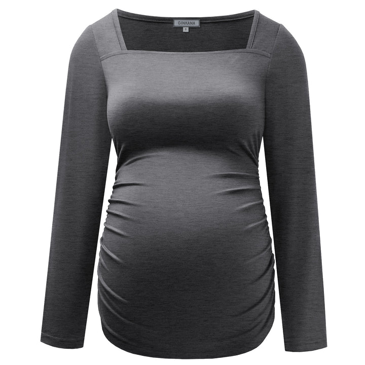 Long Sleeve Square Neck Tee Top for Pregnant Women