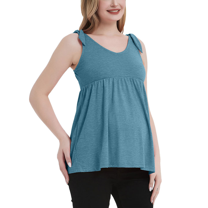 V Neck Sleeveless Maternity Tank Top with Tie Shoulder