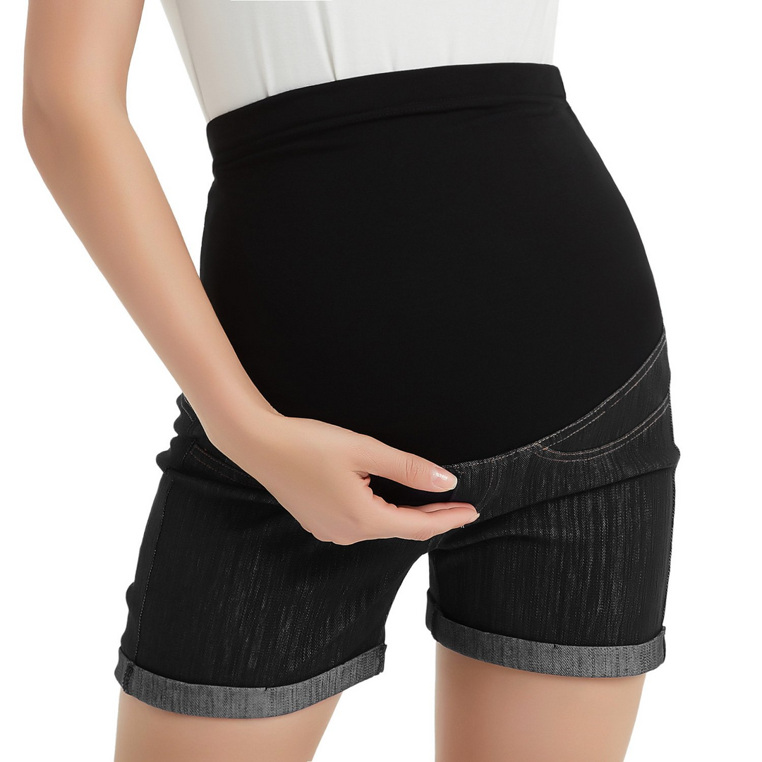 Maternity Denim Shorts Over Bump Pregnancy Shorts