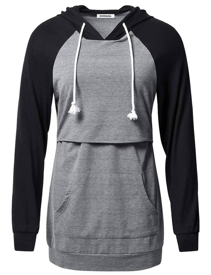 Printed Hoodie Sweatshirt Long Sleeves Nursing Clothes