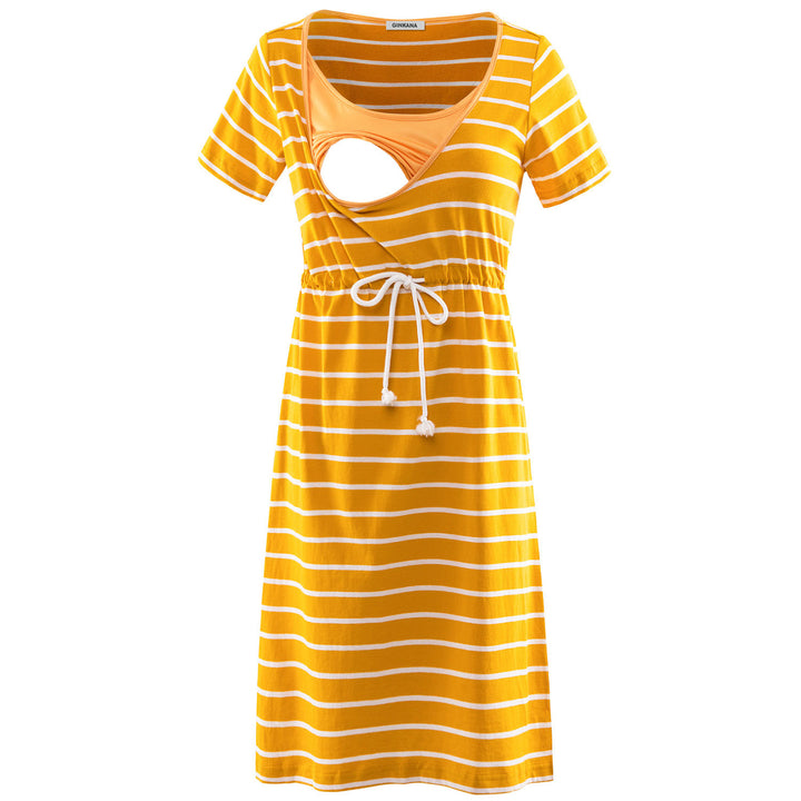 Sleeveless Striped Pattern Dress for Breastfeeding