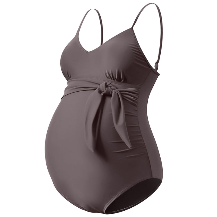 Cute Strap One Piece Maternity Swimwear with Front Bowtie