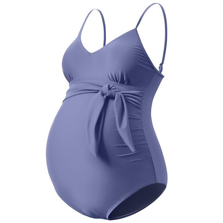 Cute Strap One Piece Maternity Swimwear with Front Bowtie
