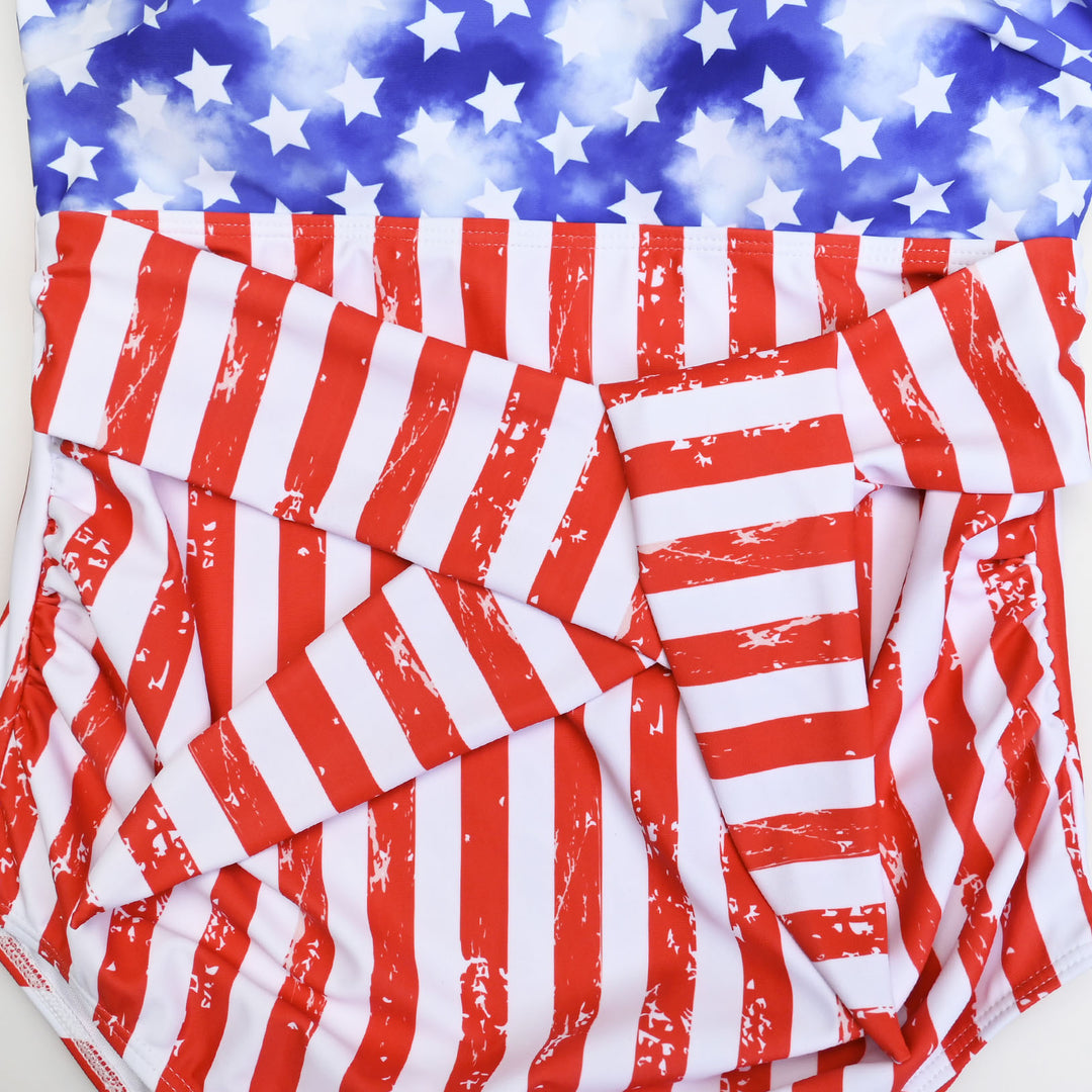 USA Flag Pregnany V-Neck One Piece Swimwear
