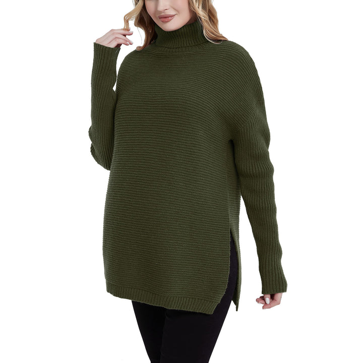 Long Sleeve Side Split Maternity Sweater in Turtle Neck