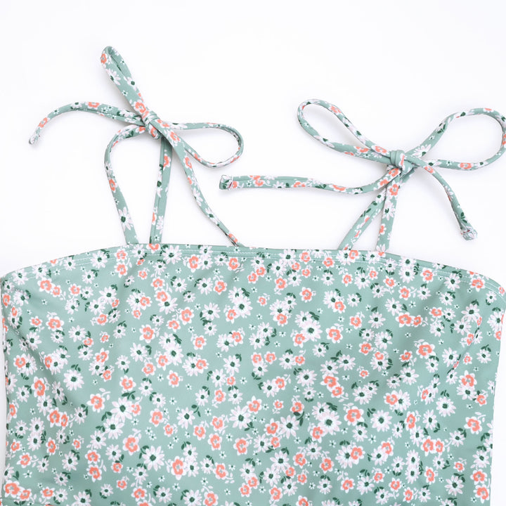 Flower Sage Green Tie Strap Maternity One Piece Swim Dress