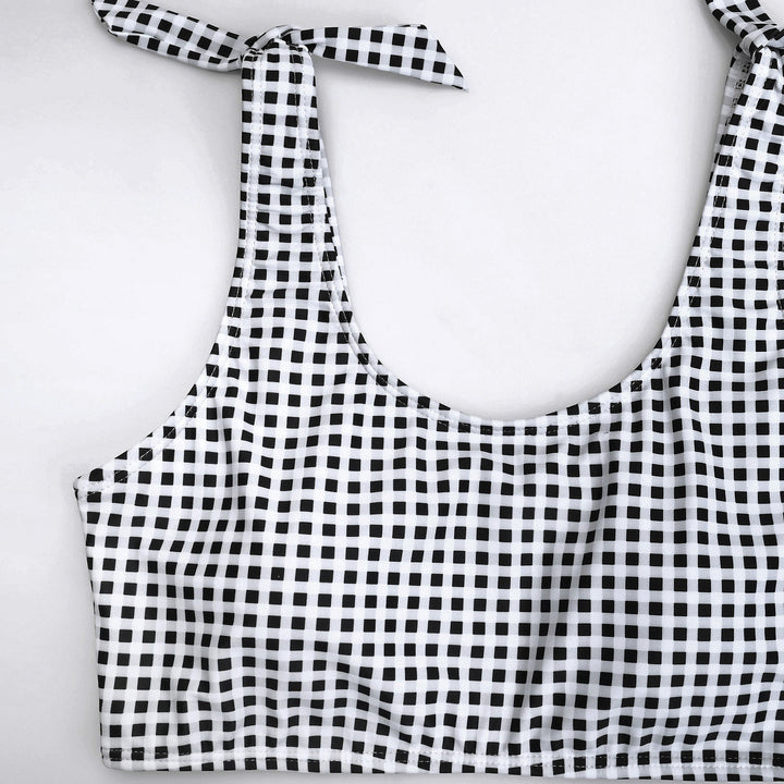 Plaid Pattern Maternity Bikini Set Tie Shoulder Straps Two Piece Swimsuit