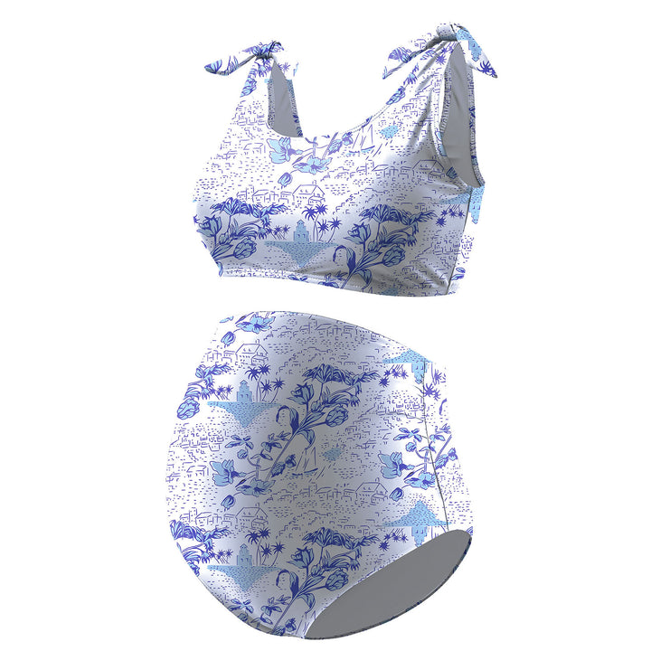 Floral Pattern Maternity Bikini Set Tie Shoulder Straps Two Piece Swimsuit