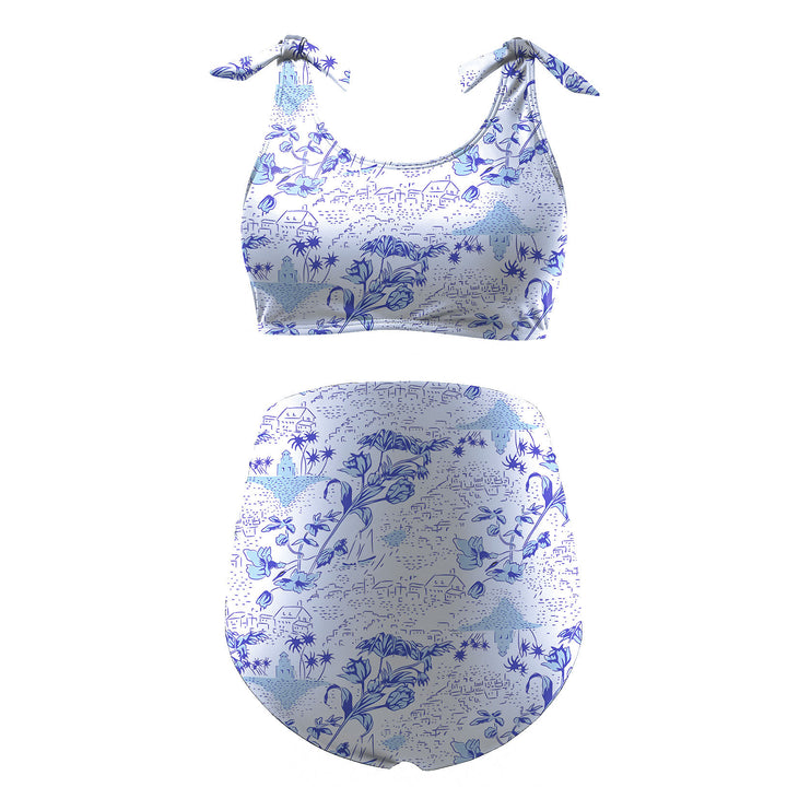 Floral Pattern Maternity Bikini Set Tie Shoulder Straps Two Piece Swimsuit