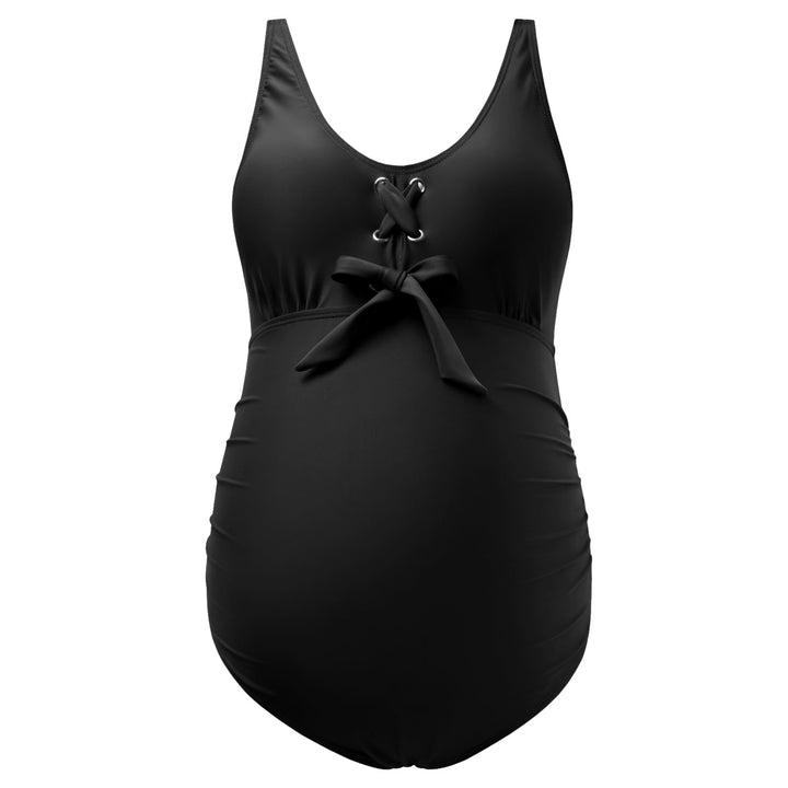 One Piece Scoop Neck Lace-Up Front Maternity Swimsuit